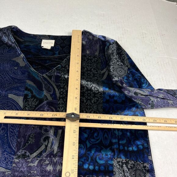 Chicos Velvet Midnight Patchwork Tunic Velvet 3/4 Sleeve Winter Top 1 MEDIUM - Picture 8 of 11